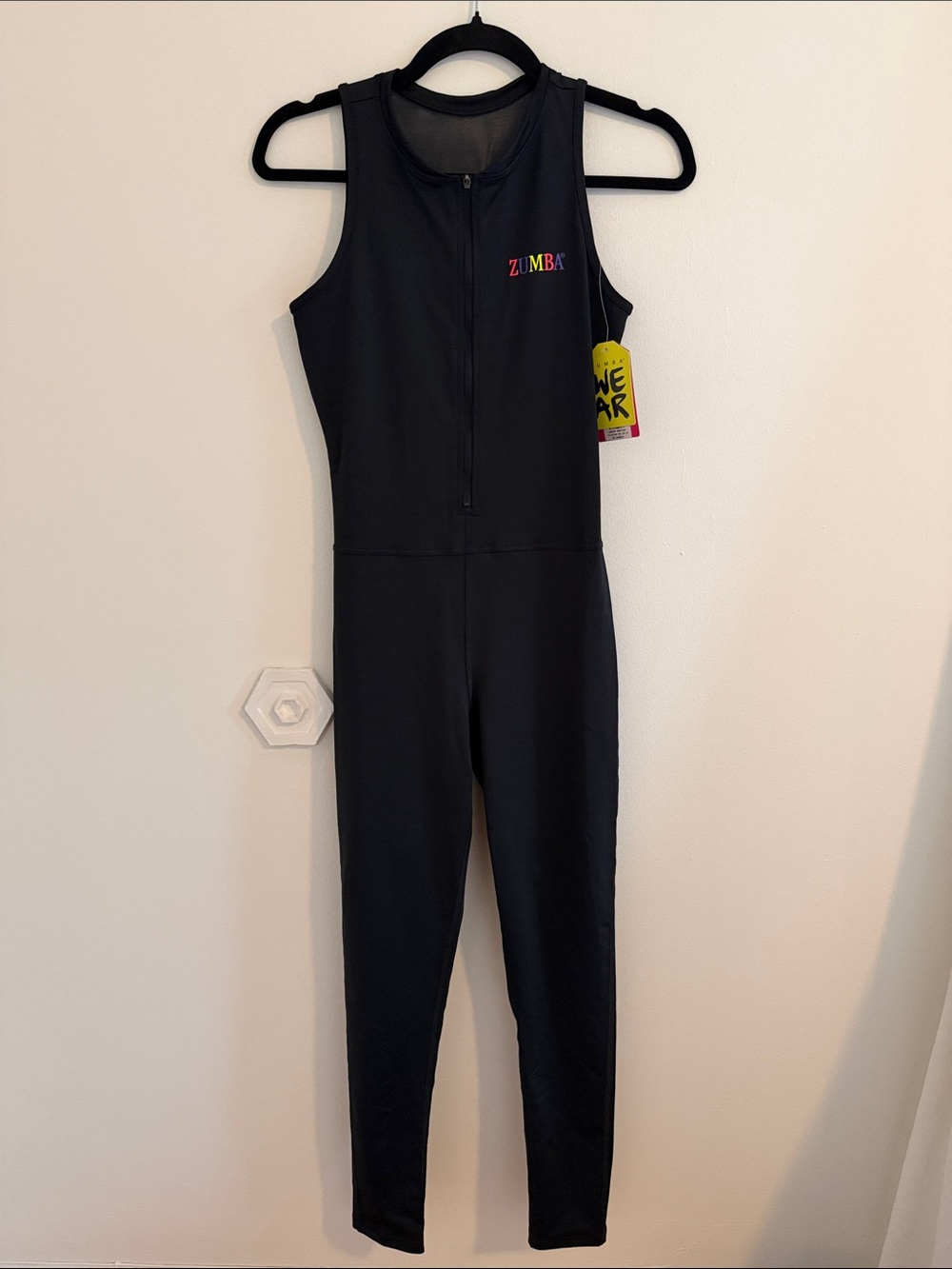 NWT Zumba Fitness Prep Long Bodysuit Black Sleeveless with Mesh Back Sold Out